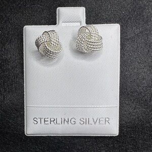 925 Textured Love Knot Earrings - Sterling Silver 3/8”